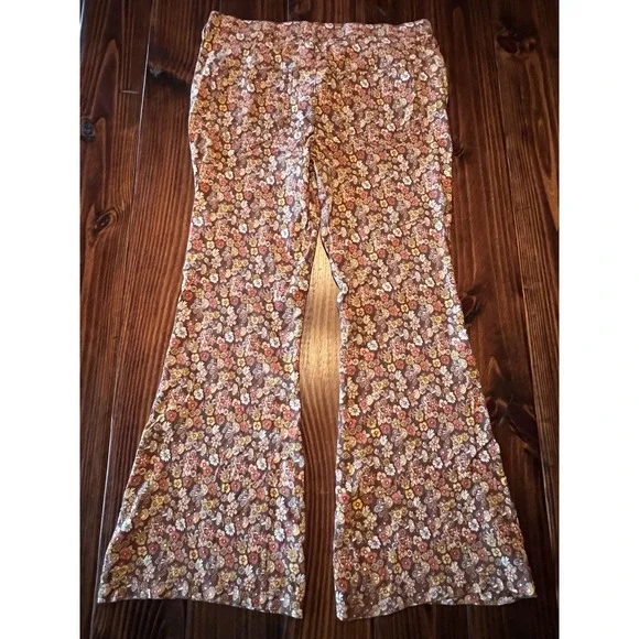 Hollister High Rise Flare Pants Mushroom Floral Hippie 60s 70s‎ Print Women's M - Picture 10 of 11